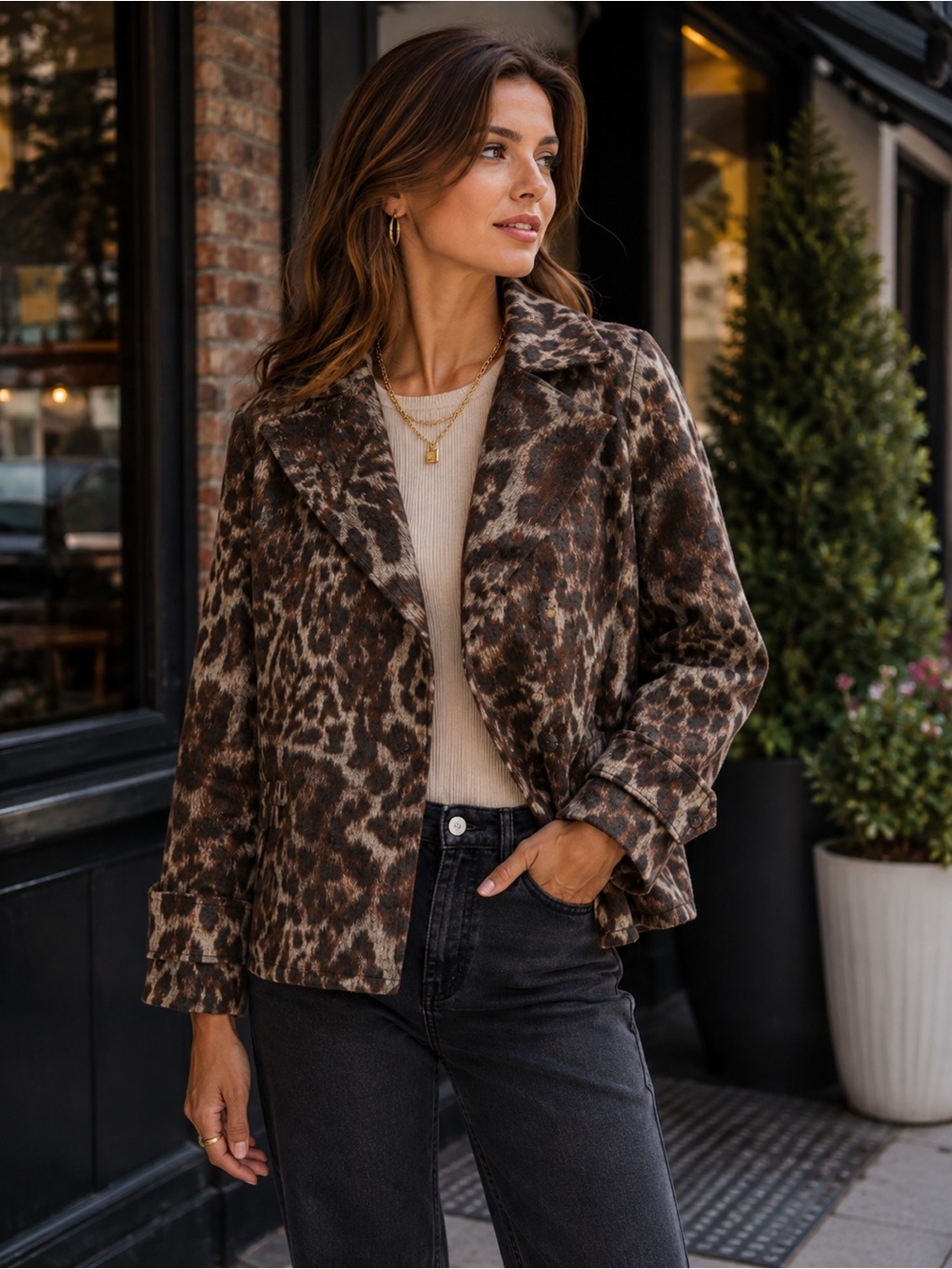 New DOLCE CABO Leopard Print Button-Front Jacket in Brown Leopard – Size XS